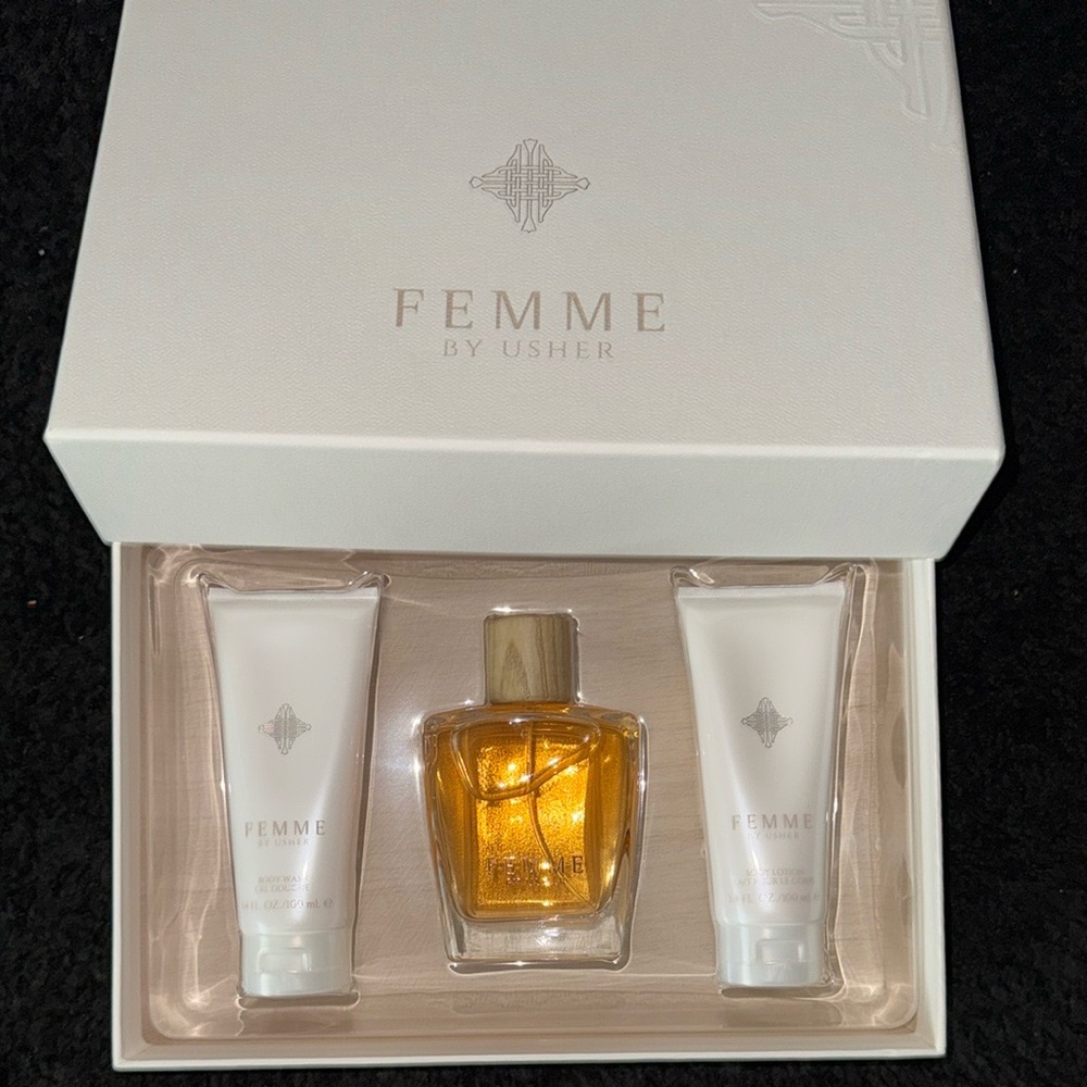 New Women Femme Gift Set by Usher- Spray(3.4 Oz)/Body Lotion/Shower Gel